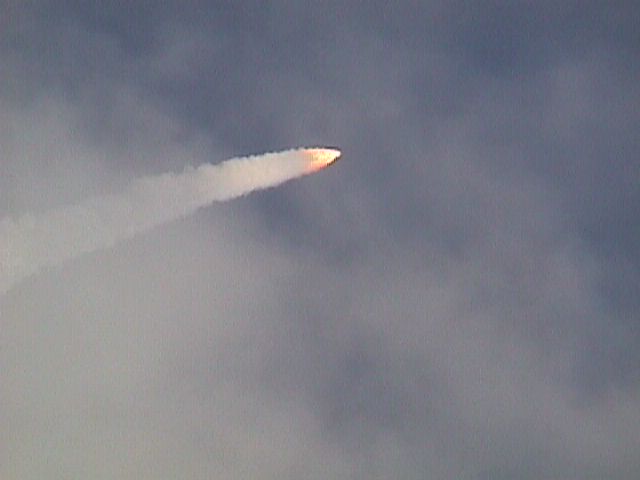 The shuttle heading down range